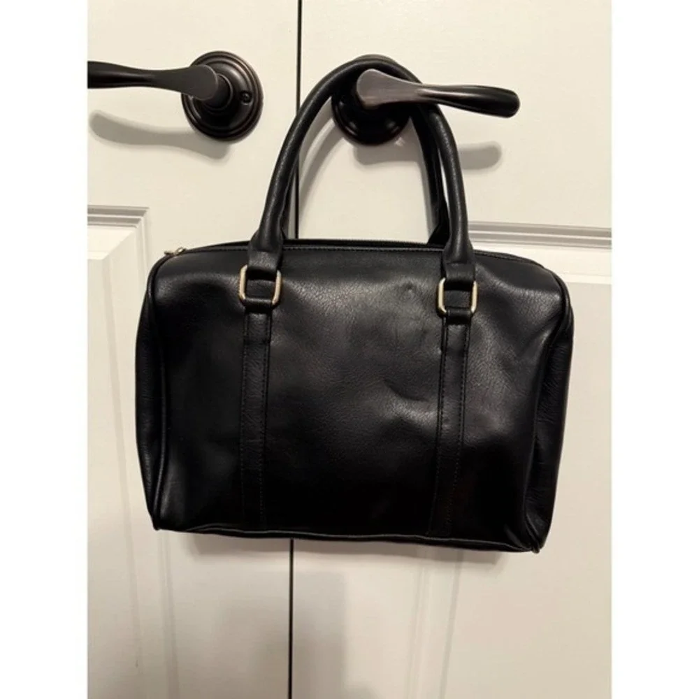 BENOSS‎ MILAN Black Faux Leather Satchel Handbag Gold Tone Hardware